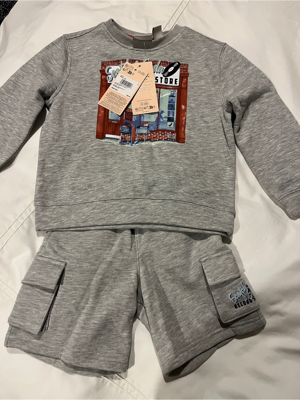 NWT Scotch & Soda Kids' Record Store Long Sleeve Graphic T-Shirt & Short Set